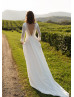 Long Sleeve Ivory Lace Chiffon V Back Wedding Dress